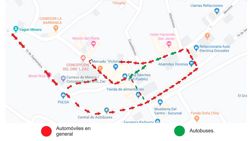 Cambia circulación de calles de Concepción del Oro