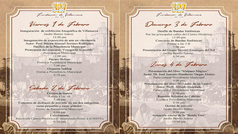 Programa de actividades del 327   Aniversario de Villanueva