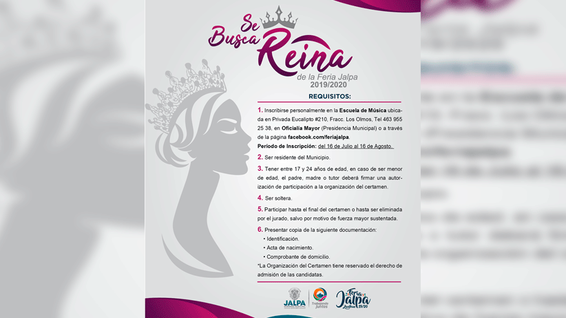 Convocatoria para candidatas a Reina en  Jalpa
