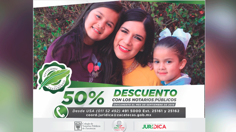 Durante Septiembre 50 por ciento de descuento en la realización del testamento