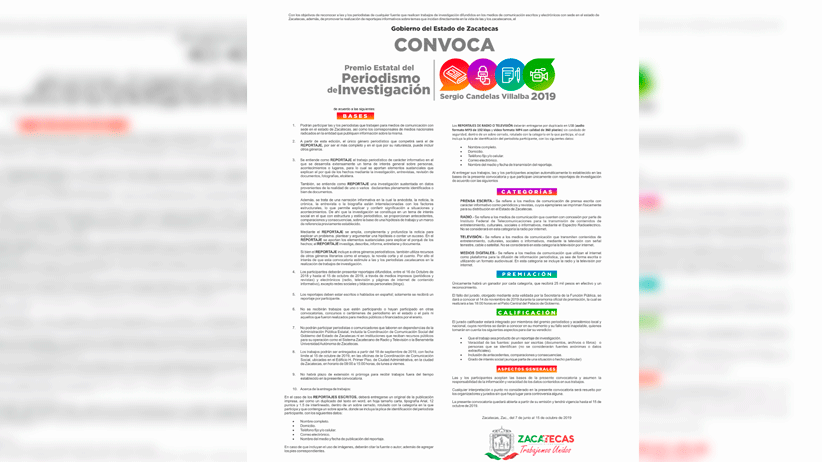 Invita Gobierno de Zacatecas a participar en Premio Estatal de Investigación