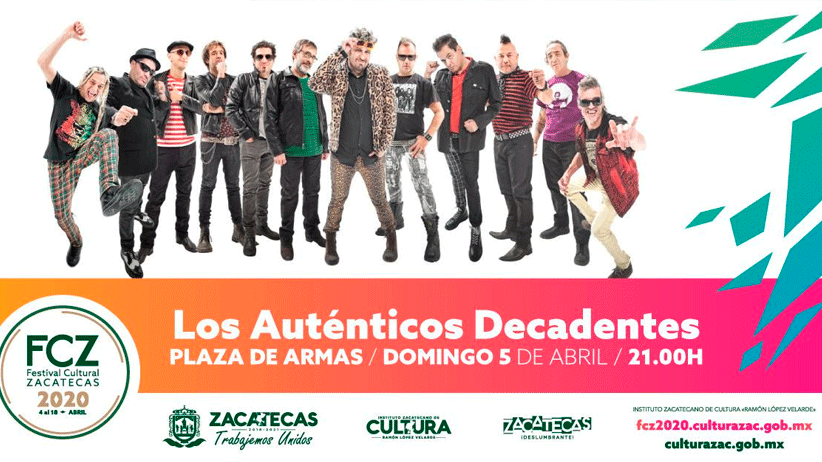 Los Auténticos Decadentes se presentarán en el Festival Cultural Zacatecas 2020