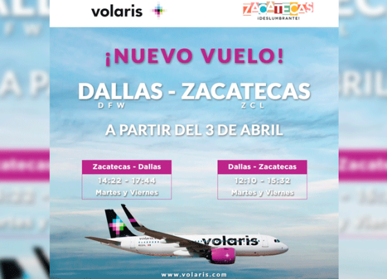 Iniciará operaciones nuevo vuelo de Volaris con destino Zacatecas-Dallas-Zacatecas
