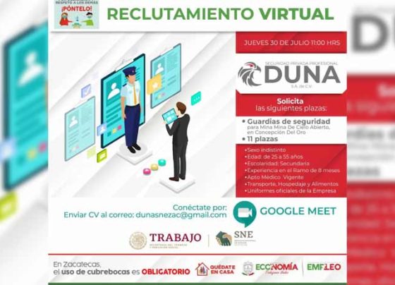 Realizará Gobierno Estatal Jornadas de Reclutamiento Virtual para Concepción del Oro.