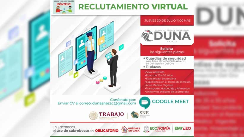 Realizará Gobierno Estatal Jornadas de Reclutamiento Virtual para Concepción del Oro.