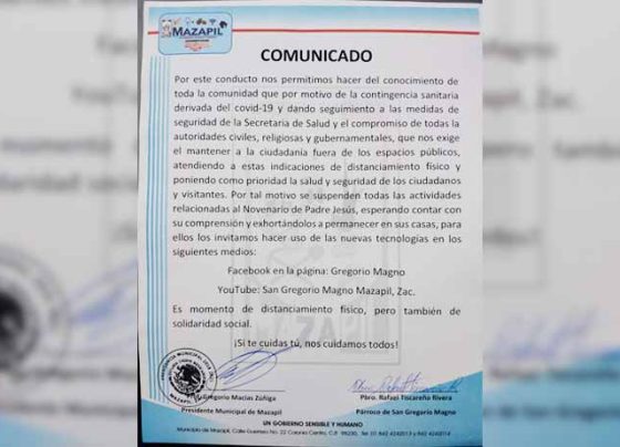Cancelan actividades del novenario de Padre Jesús en Mazapil