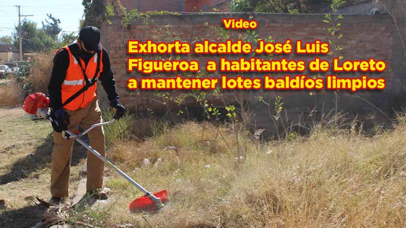 Exhorta el alcalde José Luis Figueroa Rangel a habitantes de Loreto a mantener los lotes baldíos limpios.