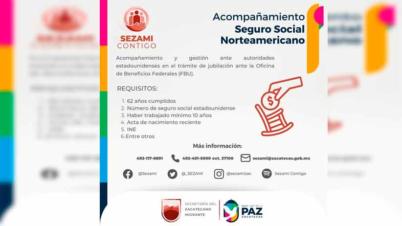 Realizarán cuarta jornada de entrevistas a zacatecanos para obtención de pensión del Seguro Social Norteamericano