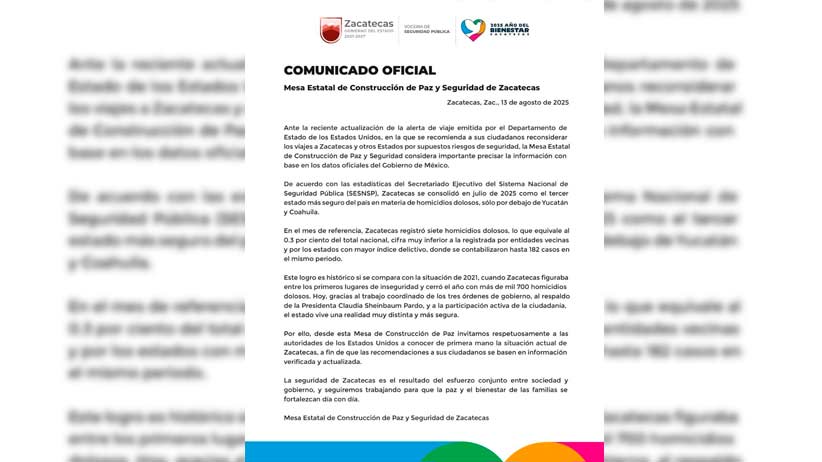 Exhorta Mesa Estatal de Construcción de Paz y Seguridad a basar alertas en información verificada y actualizada