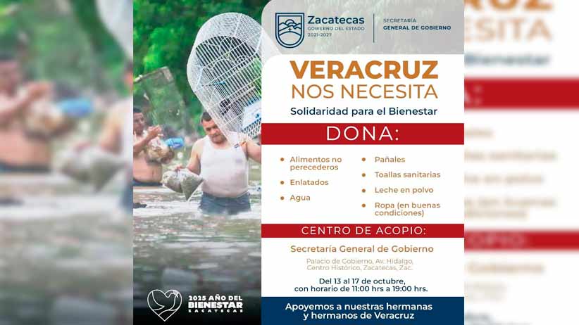 Abre Gobierno de Zacatecas centros de acopio para apoyar a familias afectadas por las lluvias