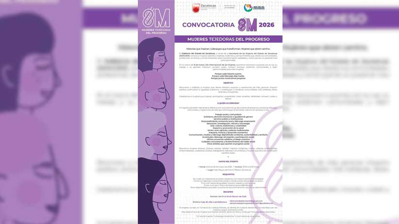 Exhorta Gobierno de Zacatecas a participar en convocatoria Mujeres Tejedoras del Progreso, en el marco del 8M 2026