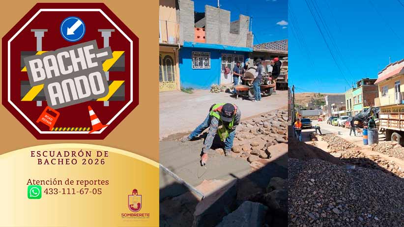 Impulsa Gobierno de Sombrerete programa “Bacheando 2026” para mejorar vialidades