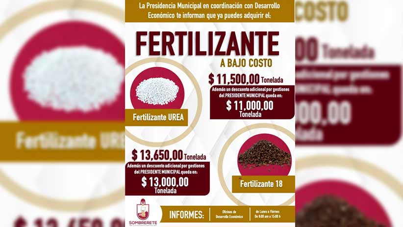 Ofrecen fertilizante a bajón costo en Sombrerete; destacan gestiones del Alcalde Ramiro Hinojoza