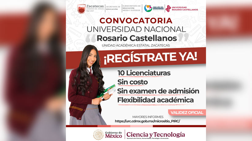 Inician inscripciones gratuitas a la Universidad Nacional Rosario Castellanos en Zacatecas