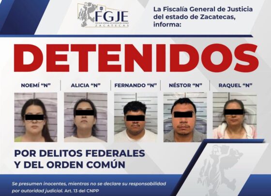 Coordinación entre Zacatecas y autoridades federales permitió la detención de cinco personas en Tabasco