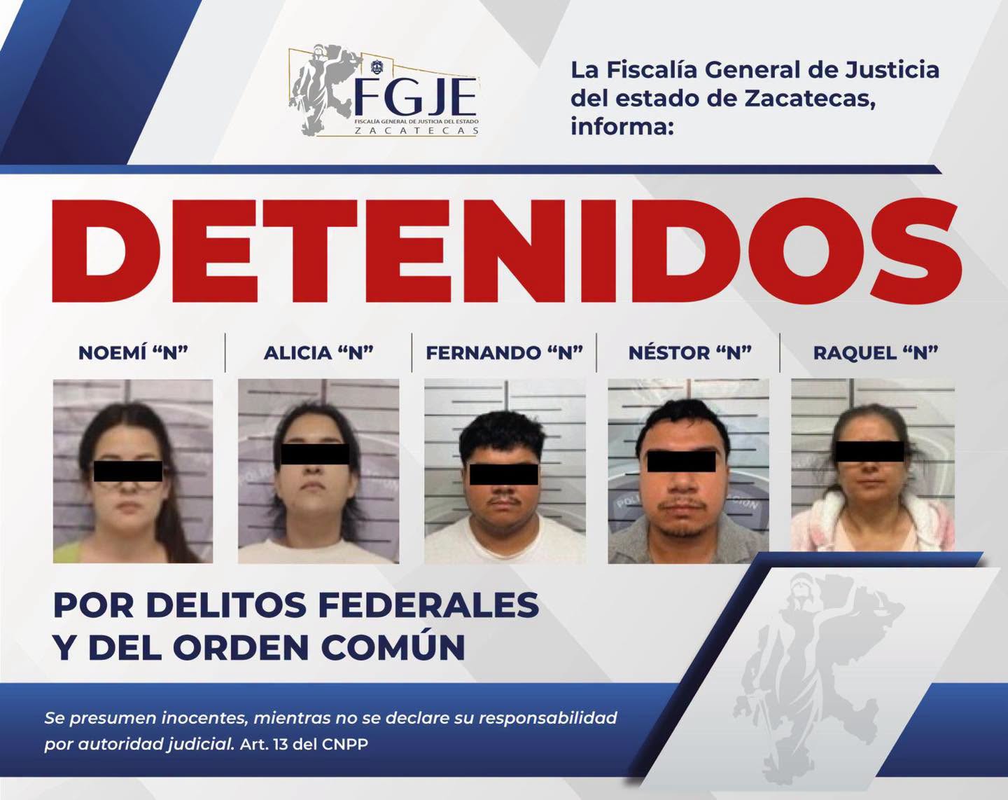 Coordinación entre Zacatecas y autoridades federales permitió la detención de cinco personas en Tabasco