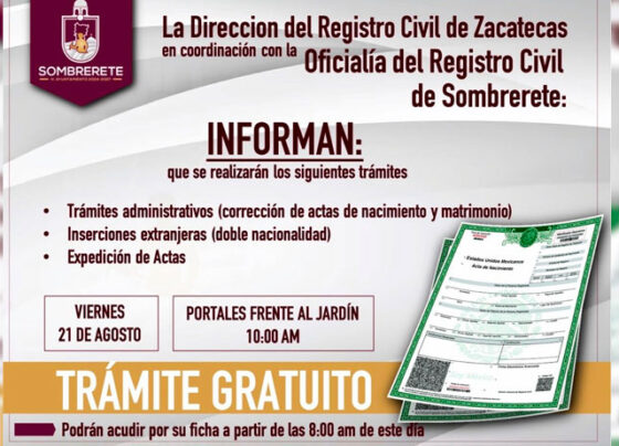 Apoyara Ramiro Hinojoza a sombreretenses con trámites gratuitos del Registro Civil.