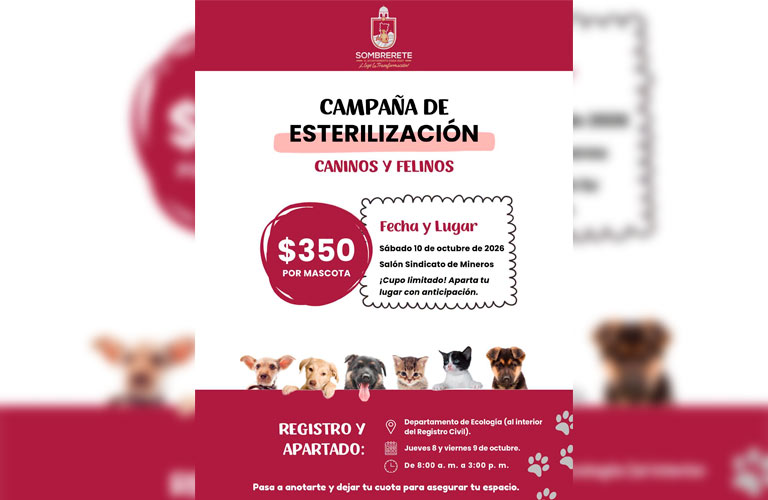 Ramiro Hinojoza impulsa campaña de esterilización canina y felina a bajo costo en Sombrerete