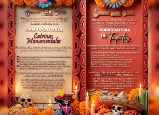 Sombrerete invita a participar en las convocatorias de Catrinas Monumentales y Tapetes por el Festival de Día de Muertos