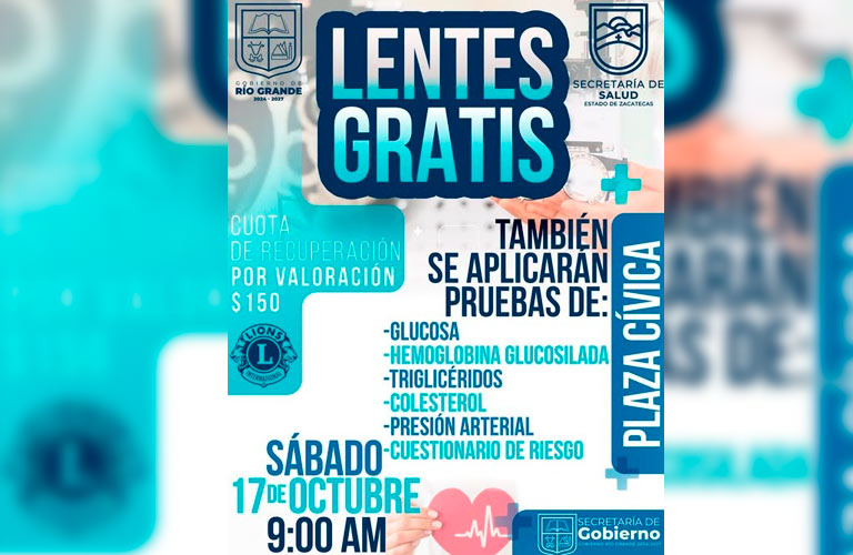 Llevarán jornada de lentes gratuitos y pruebas de salud a Río Grande
