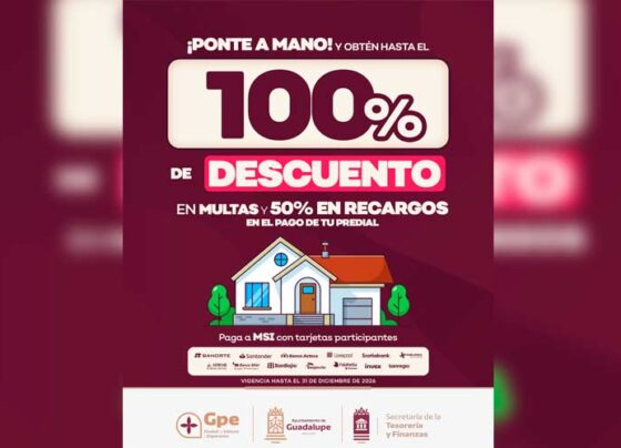 Impulsa Pepe Saldívar descuentos de hasta 100% en multas del predial para apoyar la economía de las familias de Guadalupe