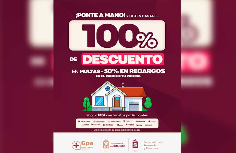 Impulsa Pepe Saldívar descuentos de hasta 100% en multas del predial para apoyar la economía de las familias de Guadalupe